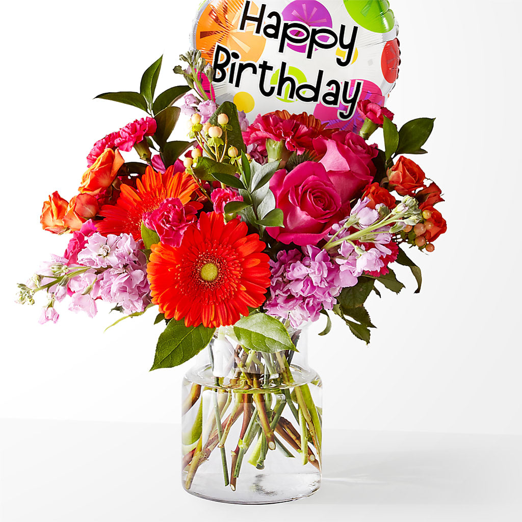 Fiesta Bouquet with Birthday Balloon – 175 MERCANTILE FLORAL & GIFT, Lake City IA