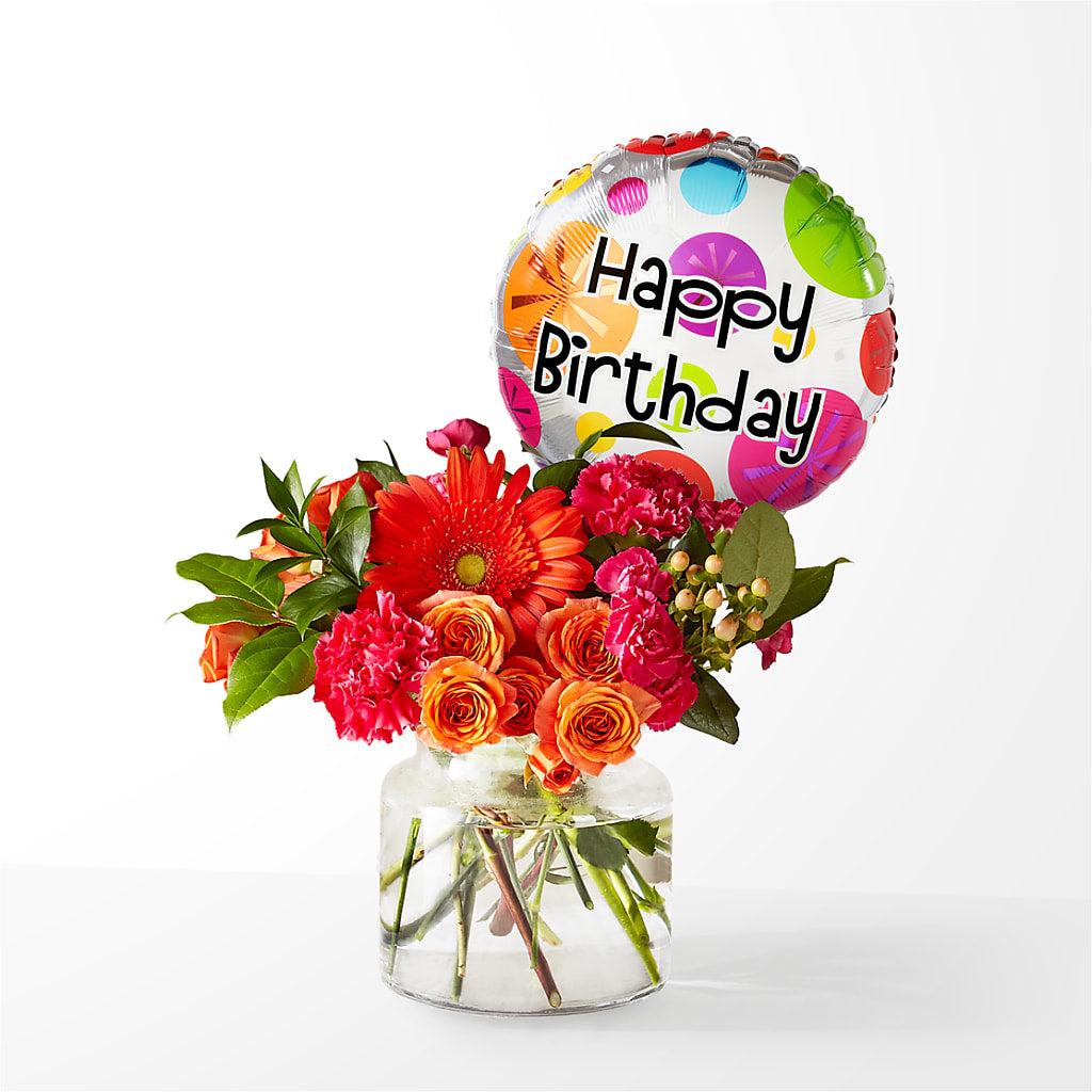 Fiesta Bouquet with Birthday Balloon – 175 MERCANTILE FLORAL & GIFT, Lake City IA