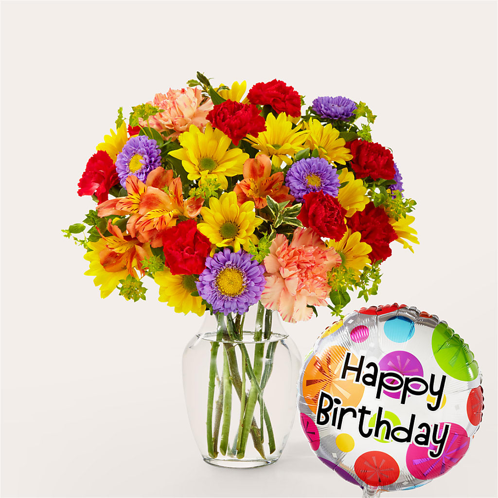 Kaleidoscope Bouquet with Birthday Balloon – 175 MERCANTILE FLORAL & GIFT, Lake City IA