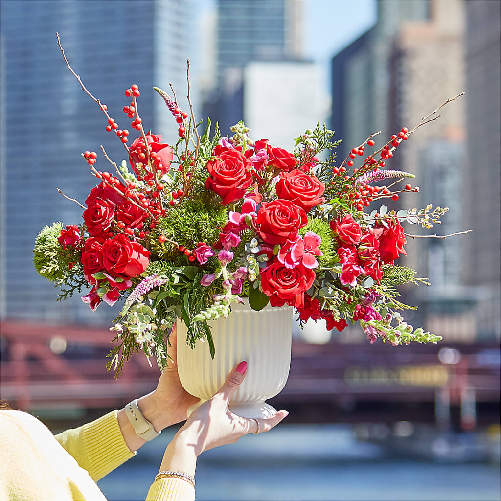 Big Red Bow Bouquet – 175 MERCANTILE FLORAL & GIFT, Lake City IA