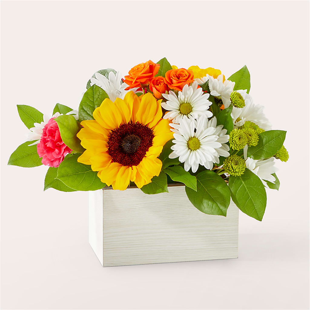 Sun-drenched Blooms Box Bouquet – 175 MERCANTILE FLORAL & GIFT, Lake City IA