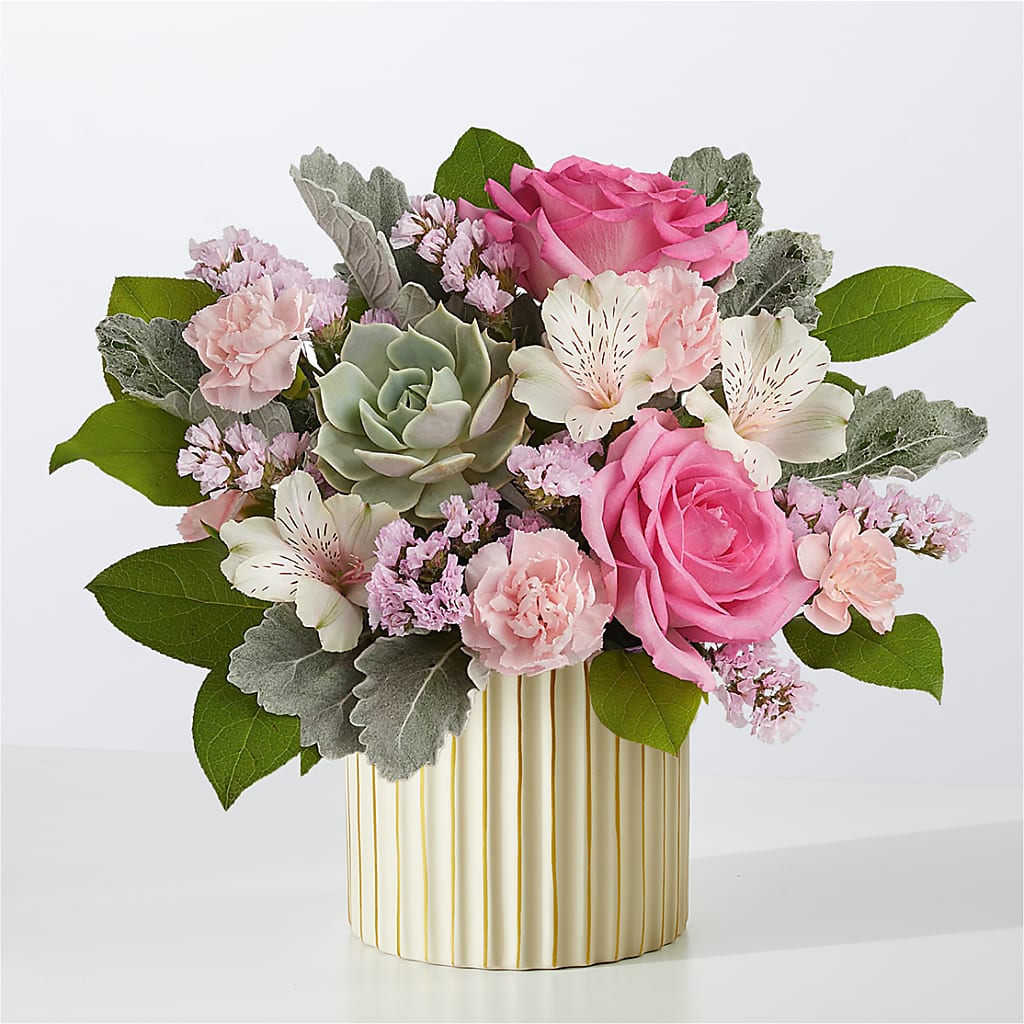 Dusty Rose Bouquet with Ivory Vase – 175 MERCANTILE FLORAL & GIFT, Lake City IA