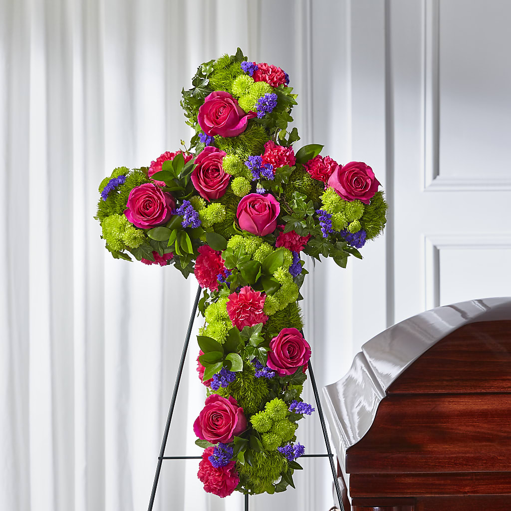Tribute Rose Floral Cross – 175 MERCANTILE FLORAL & GIFT, Lake City IA