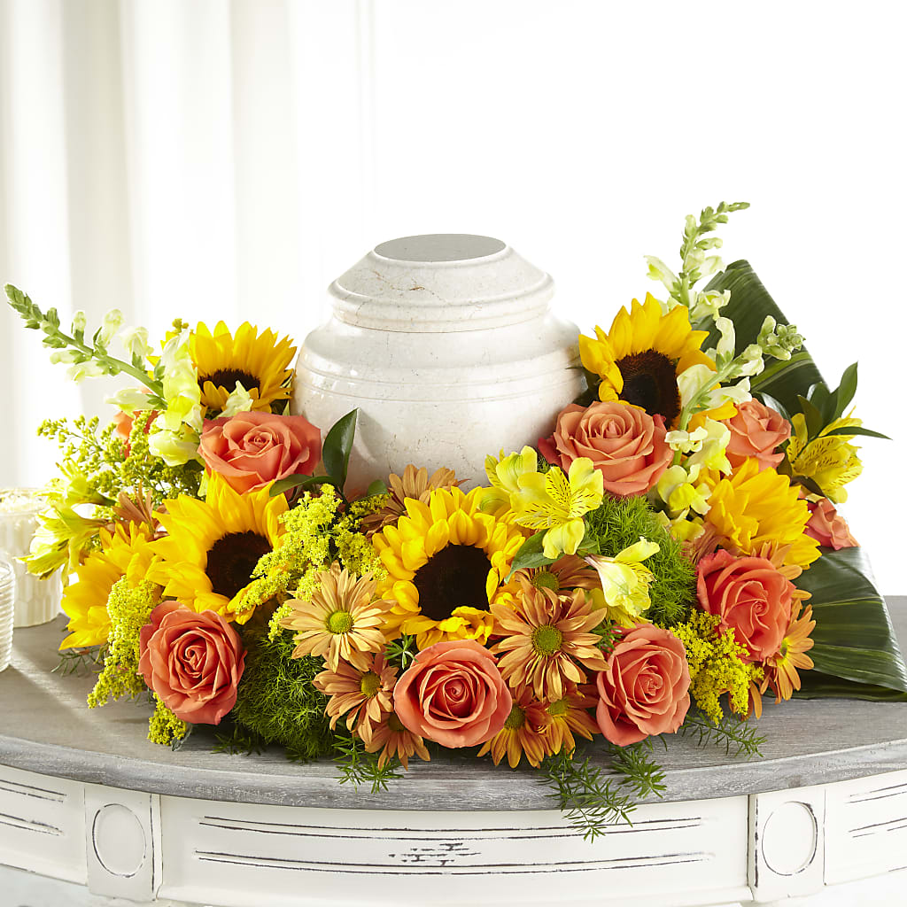 Faithful Sunflower Cremation Adornment – 175 MERCANTILE FLORAL & GIFT, Lake City IA