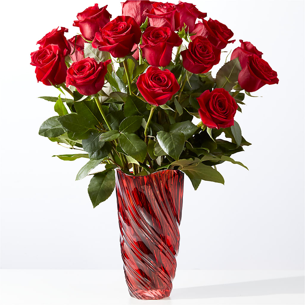 Classic Love Red Rose Bouquet with Luxe Swirl Vase – 175 MERCANTILE FLORAL & GIFT, Lake City IA