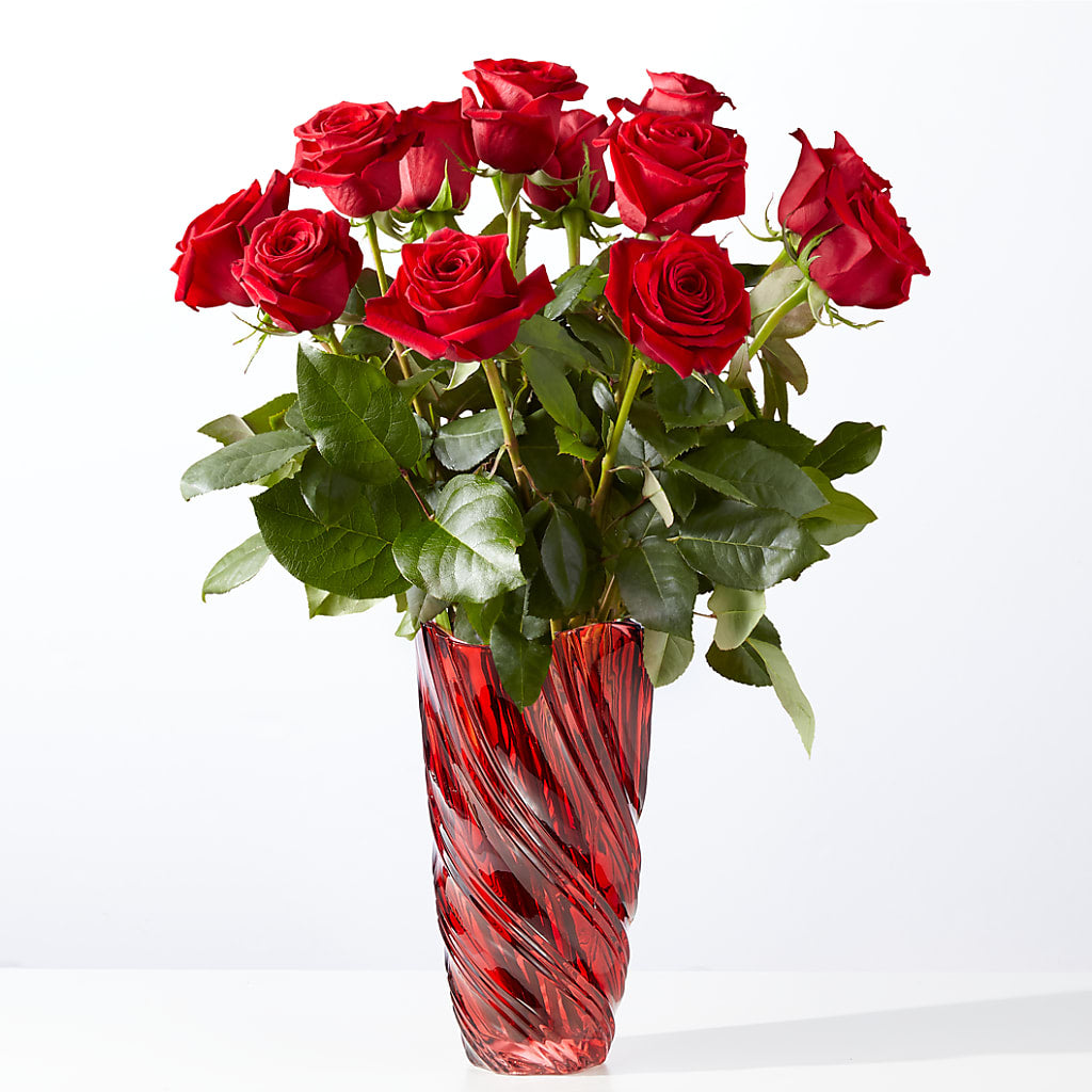 Classic Love Red Rose Bouquet with Luxe Swirl Vase – 175 MERCANTILE FLORAL & GIFT, Lake City IA