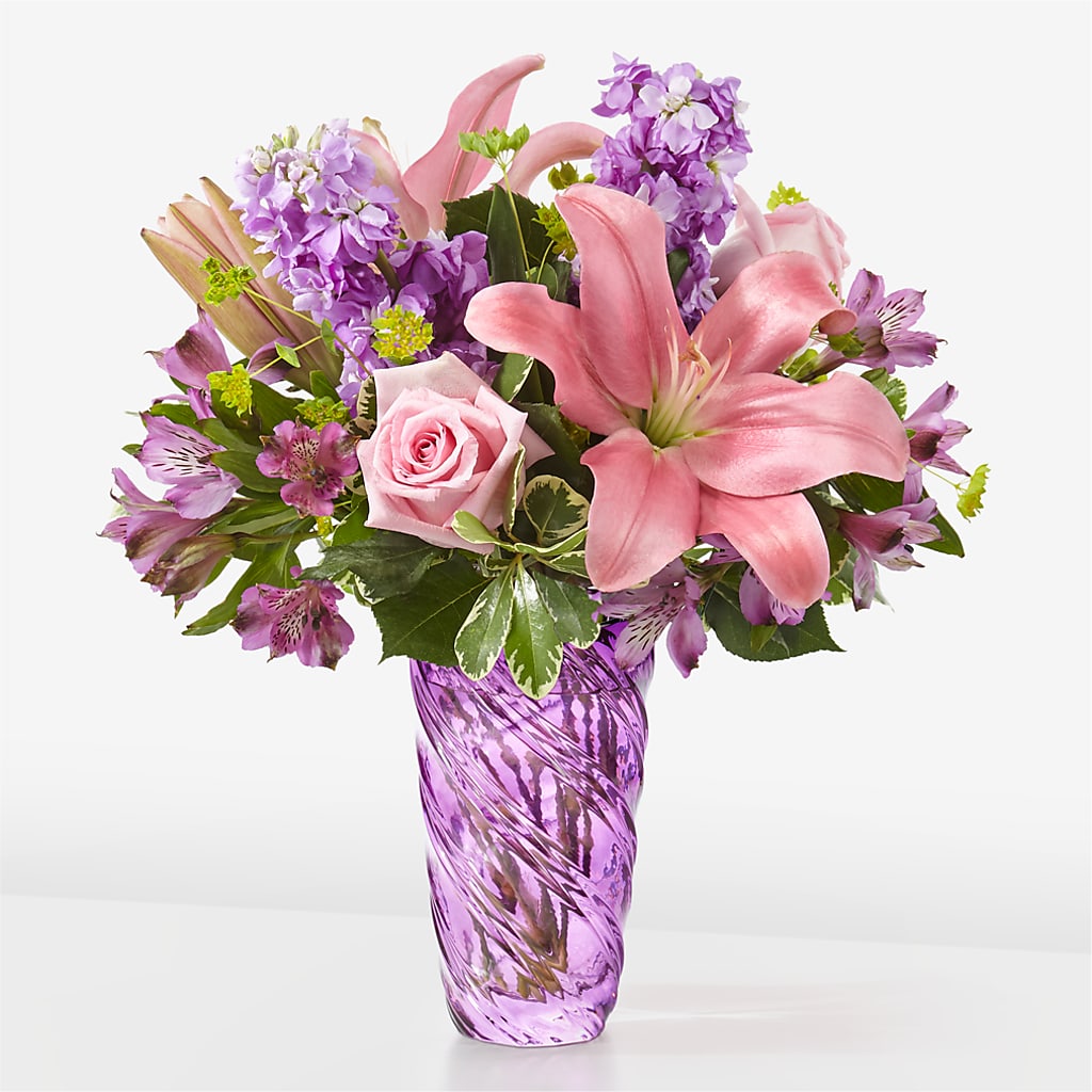 Precious Petals Bouquet with Luxe Swirl Vase – 175 MERCANTILE FLORAL & GIFT, Lake City IA
