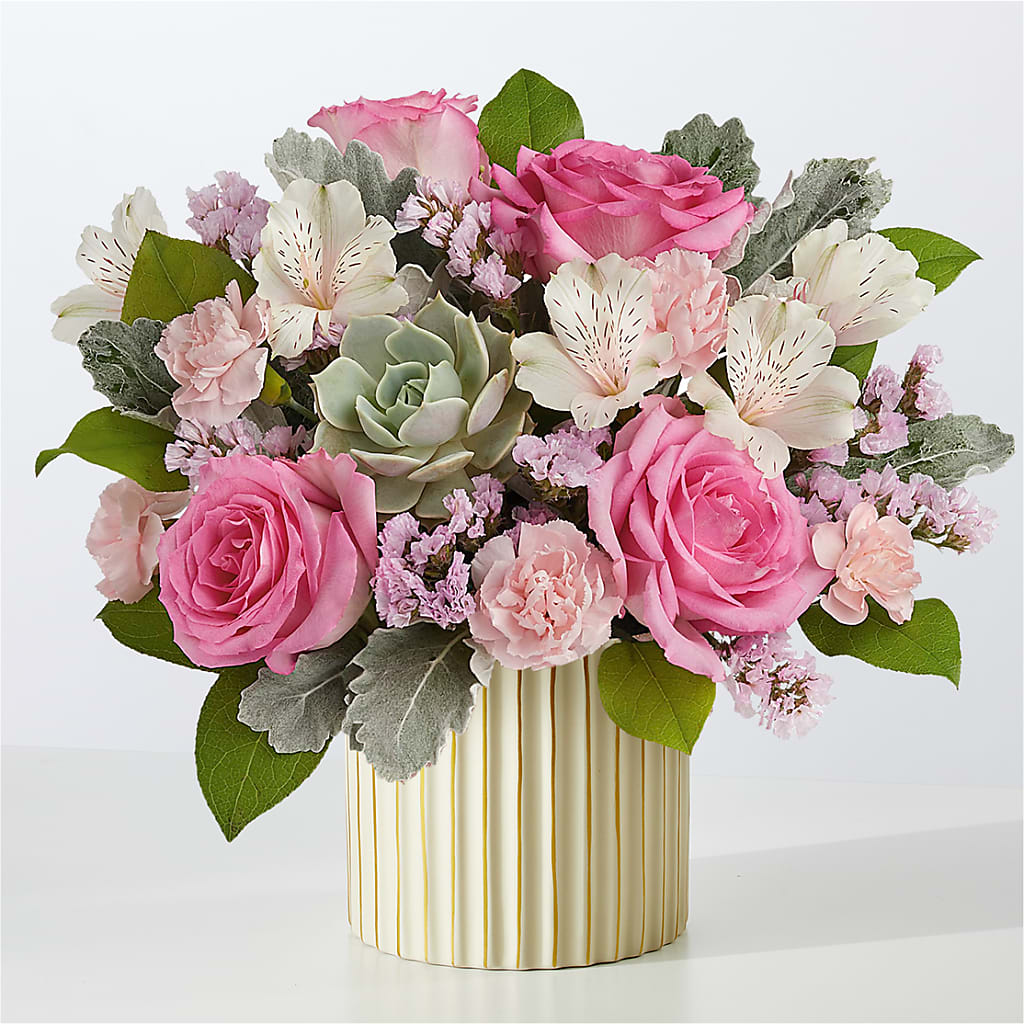 Dusty Rose Bouquet with Ivory Vase – 175 MERCANTILE FLORAL & GIFT, Lake City IA