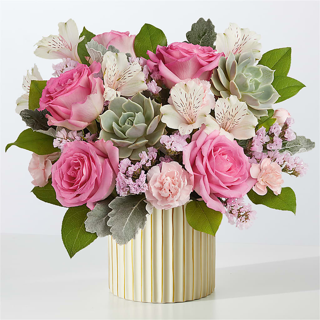 Dusty Rose Bouquet with Ivory Vase – 175 MERCANTILE FLORAL & GIFT, Lake City IA