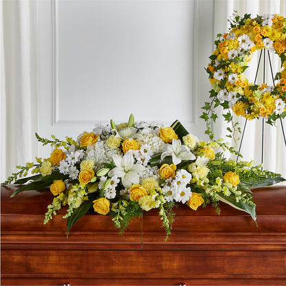 Golden Harmony Casket Spray – 175 MERCANTILE FLORAL & GIFT, Lake City IA