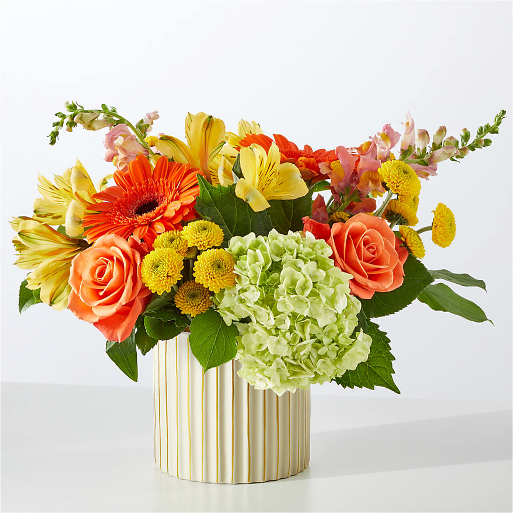 Autumn Sunshine Bouquet with Ivory Vase – 175 MERCANTILE FLORAL & GIFT, Lake City IA