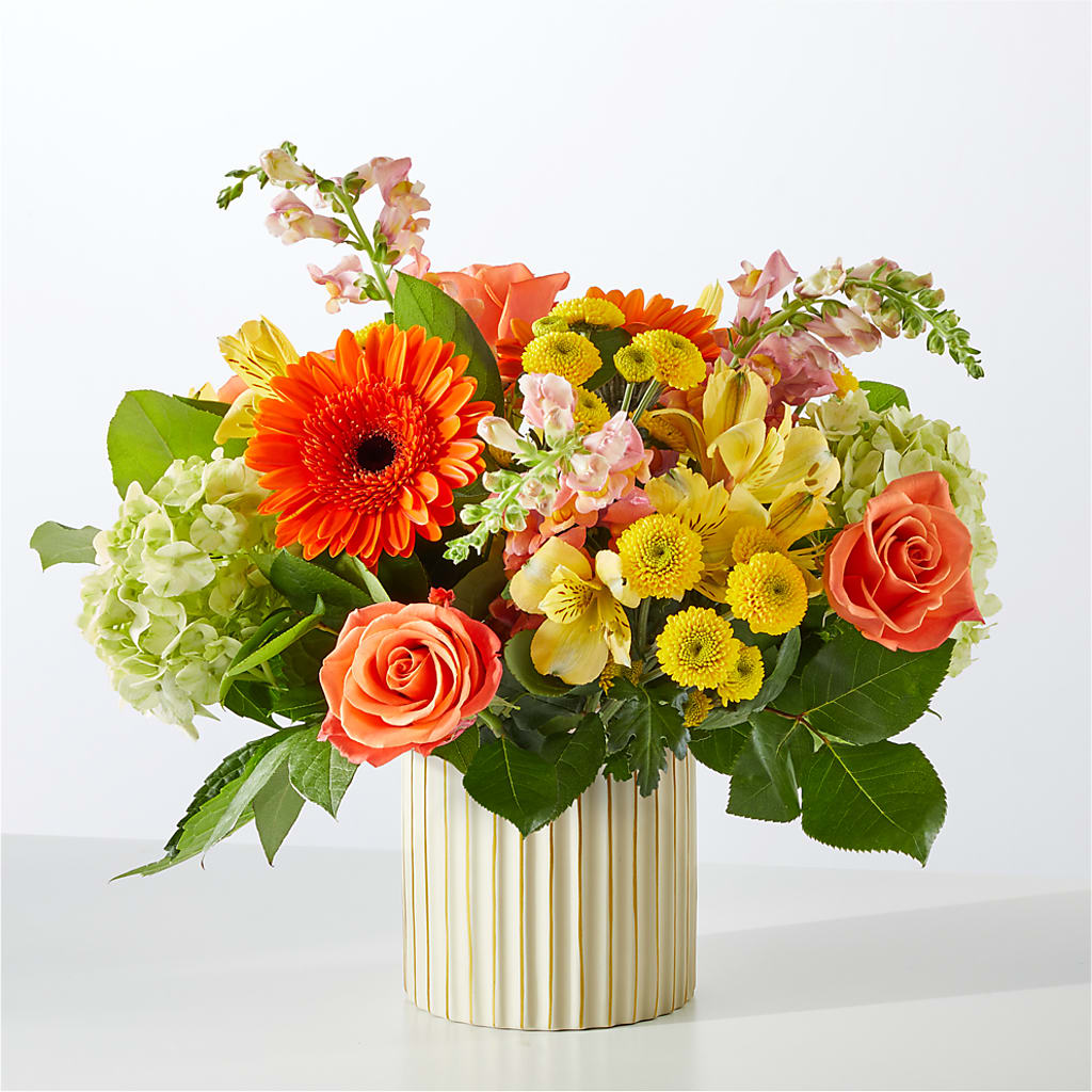 Autumn Sunshine Bouquet with Ivory Vase – 175 MERCANTILE FLORAL & GIFT, Lake City IA