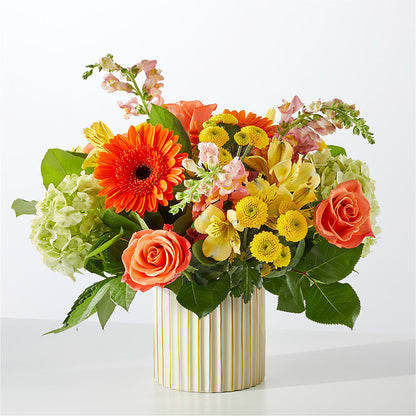 Autumn Sunshine Bouquet with Ivory Vase – 175 MERCANTILE FLORAL & GIFT, Lake City IA